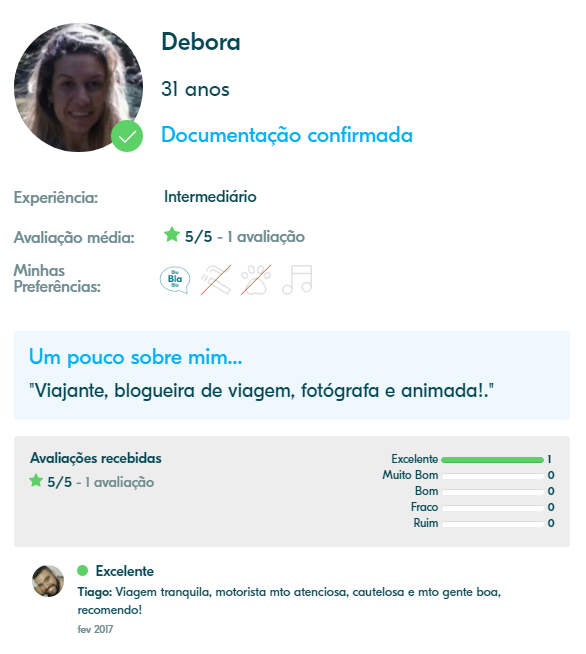 meu perfil no aplicativo de carona BlaBlaCar aplicativo de carona BlaBlaCar